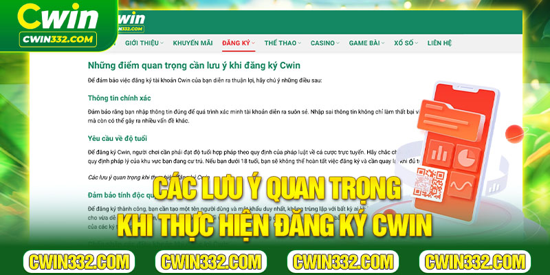 Các lưu ý quan trọng khi thực hiện đăng ký Cwin