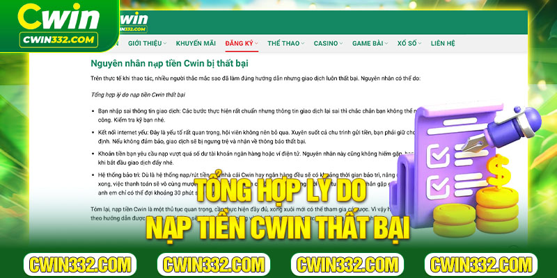 Tổng hợp lý do nạp tiền Cwin thất bại